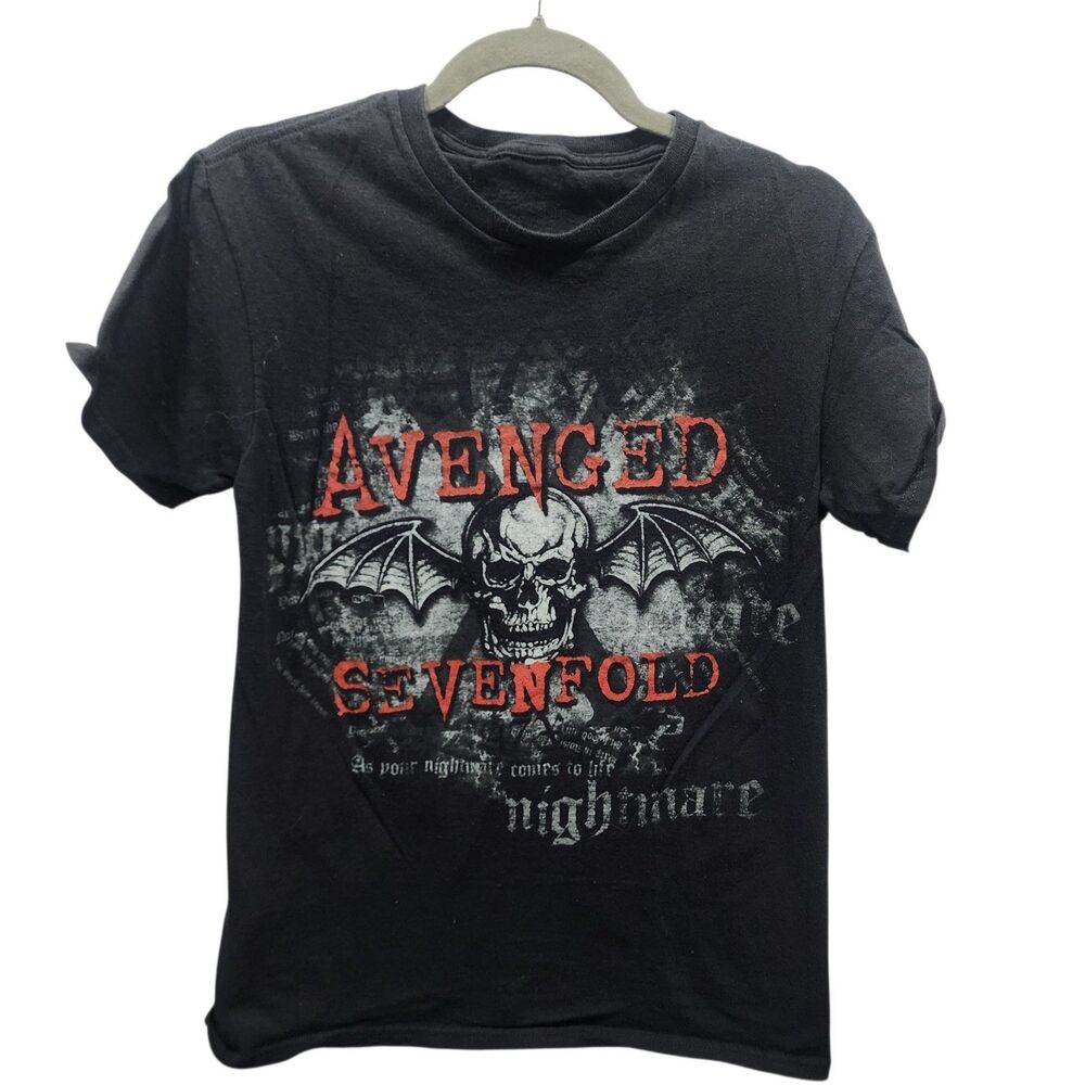 Avenged Sevenfold Nightmare Shirt‎ Black Skull Bat Wings Band Tee XS S